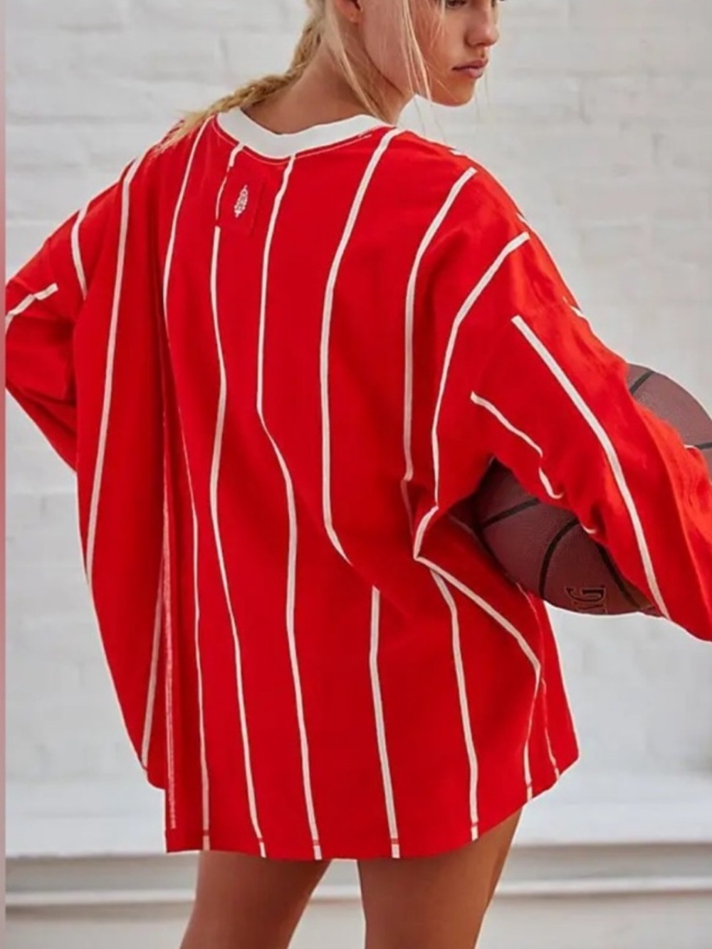 Free People FP Movement Home Game Red & White Stripe Layer Top - Picture 2 of 10